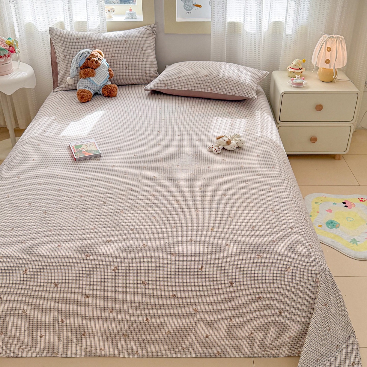 91家纺网 家纺一手货源 找家纺 丽美人家纺 2026新款A类皱皱双层纱印花单床单床单单件 柔格小狗