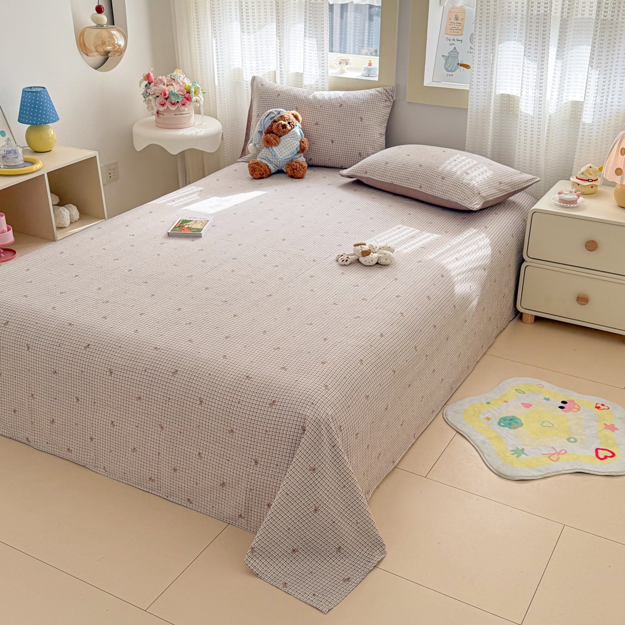 91家纺网 家纺一手货源 找家纺 丽美人家纺 2026新款A类皱皱双层纱印花单床单床单单件 柔格小狗