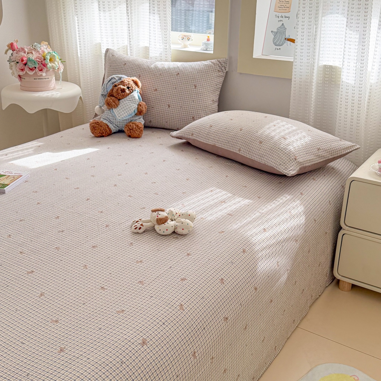 91家纺网 家纺一手货源 找家纺 丽美人家纺 2026新款A类皱皱双层纱印花单床单床单单件 柔格小狗