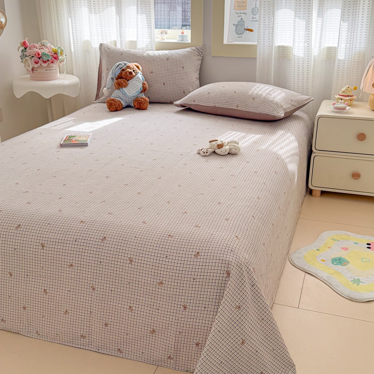 91家纺网 家纺一手货源 找家纺 丽美人家纺 2026新款A类皱皱双层纱印花单床单床单单件 柔格小狗