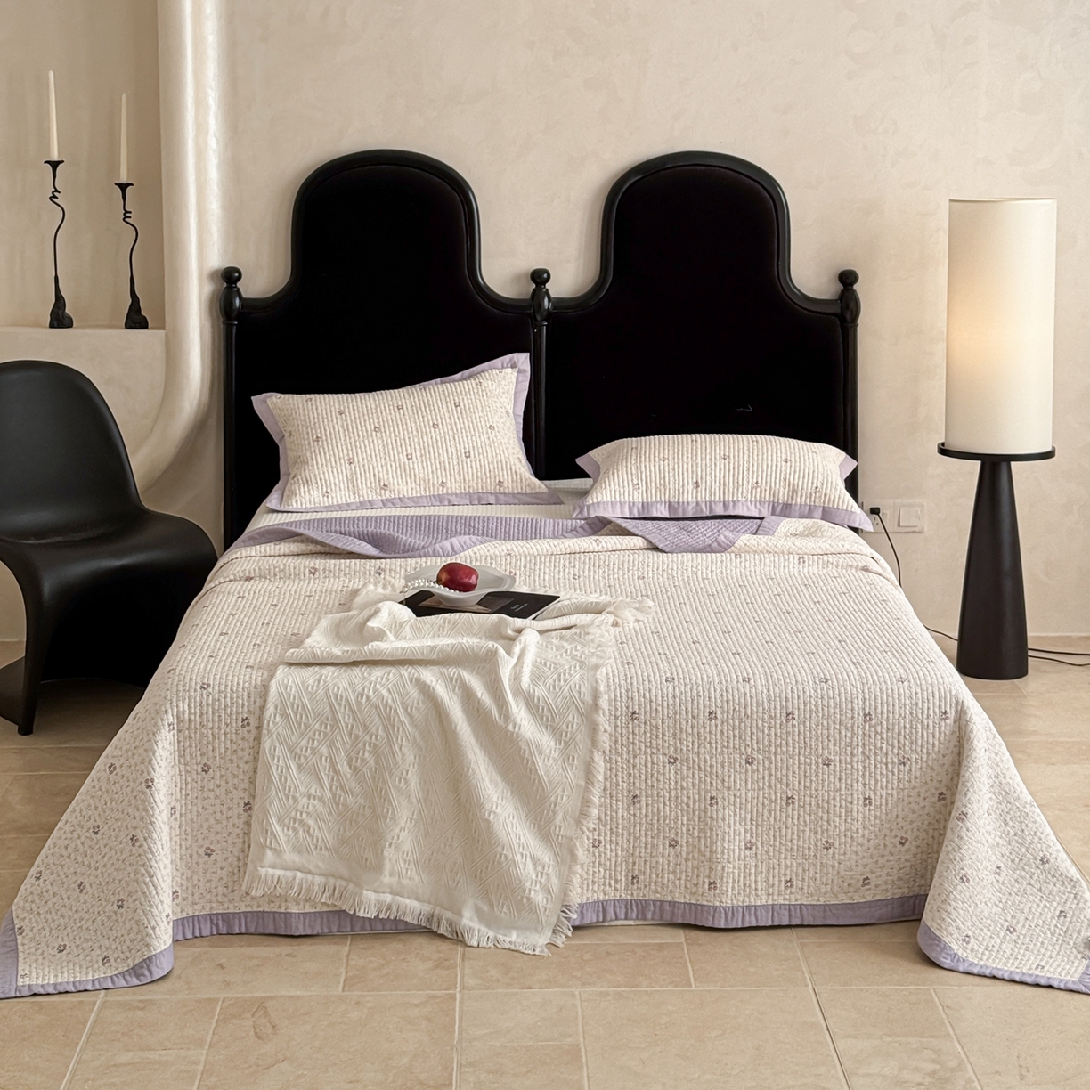 91家纺网 家纺一手货源 找家纺 床盖工厂店 2026春夏新款双面100%全棉填充棉花床盖三件套 栀夏