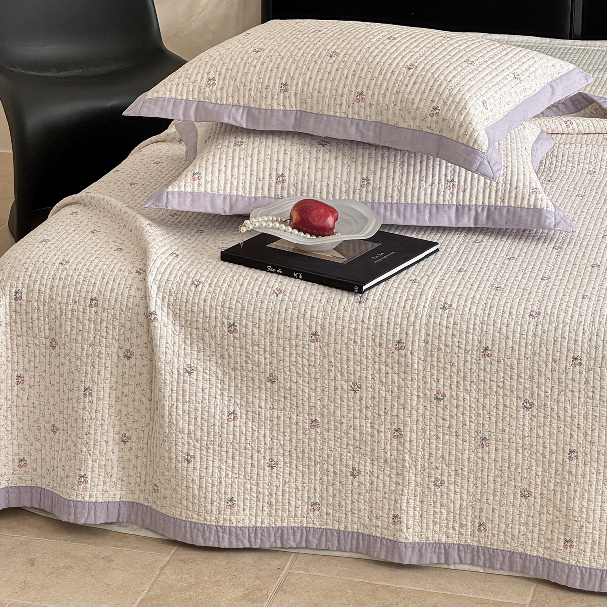 91家纺网 家纺一手货源 找家纺 床盖工厂店 2026春夏新款双面100%全棉填充棉花床盖三件套 栀夏