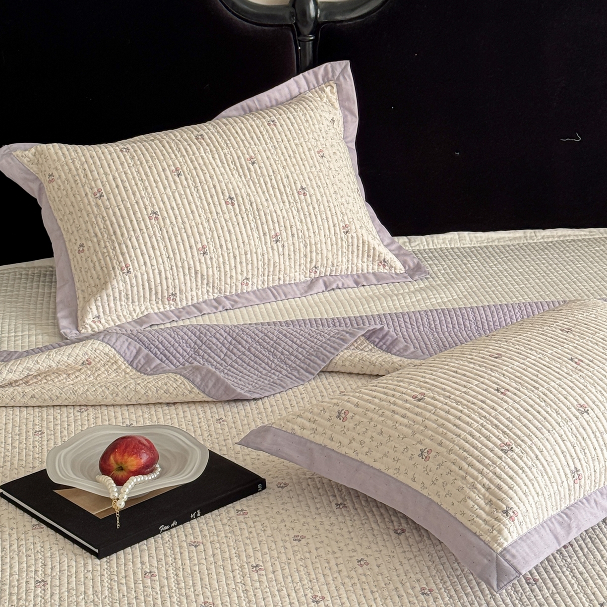 91家纺网 家纺一手货源 找家纺 床盖工厂店 2026春夏新款双面100%全棉填充棉花床盖三件套 栀夏