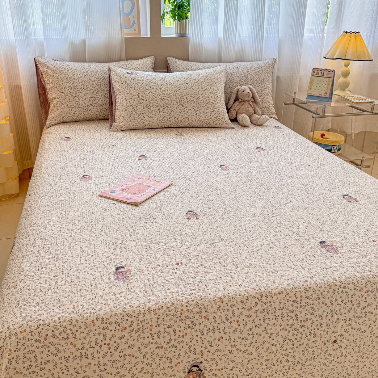 91家纺网 家纺一手货源 找家纺 丽美人家纺 2026新款A类皱皱双层纱印花单床单床单单件 时光