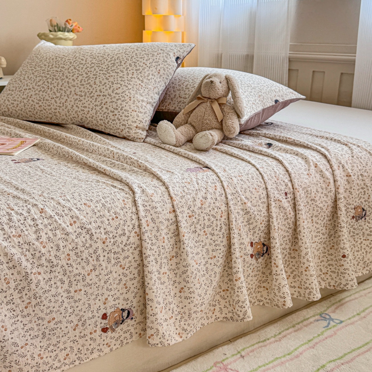 91家纺网 家纺一手货源 找家纺 丽美人家纺 2026新款A类皱皱双层纱印花单床单床单单件 时光