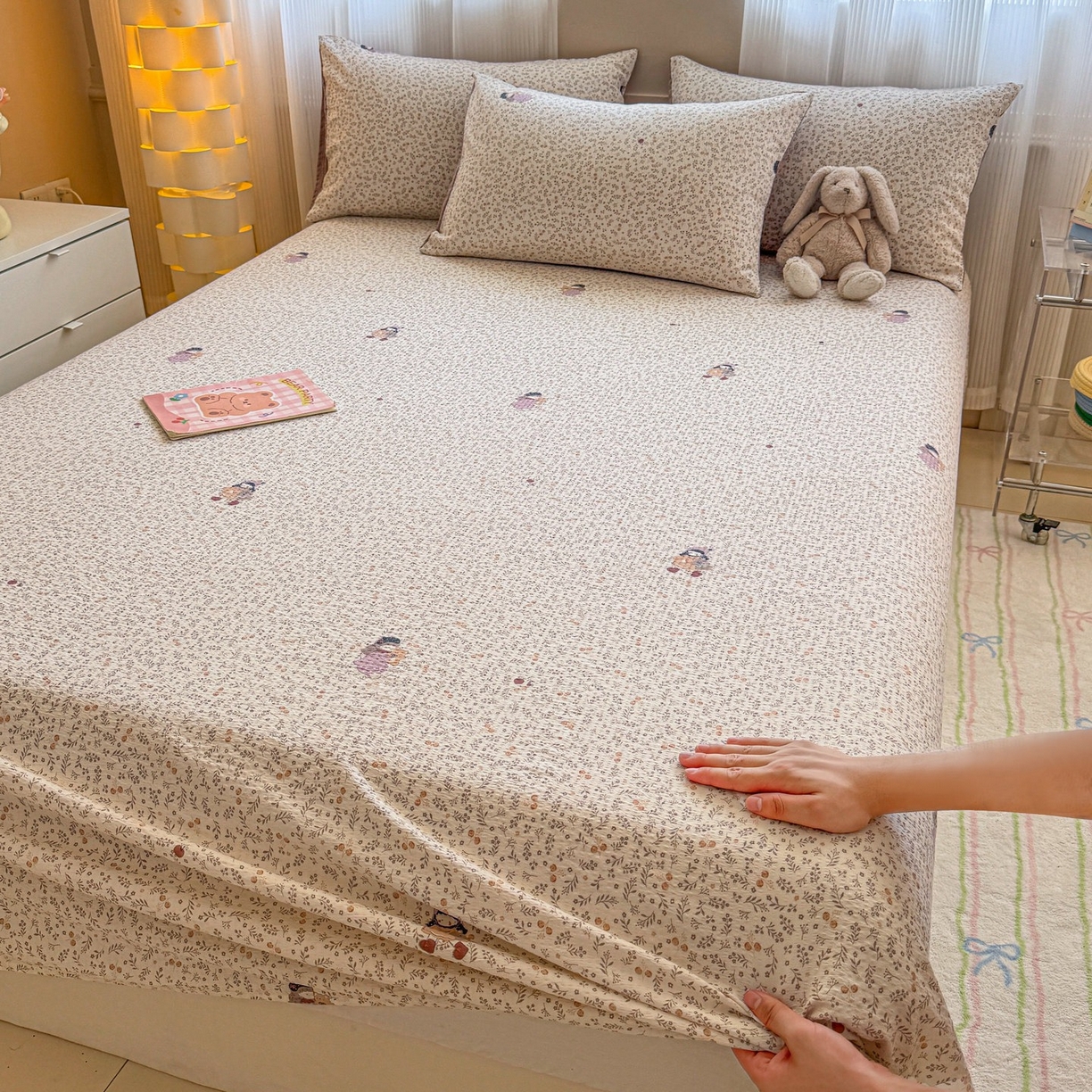 91家纺网 家纺一手货源 找家纺 丽美人家纺 2026新款A类皱皱双层纱印花单床单床单单件 时光