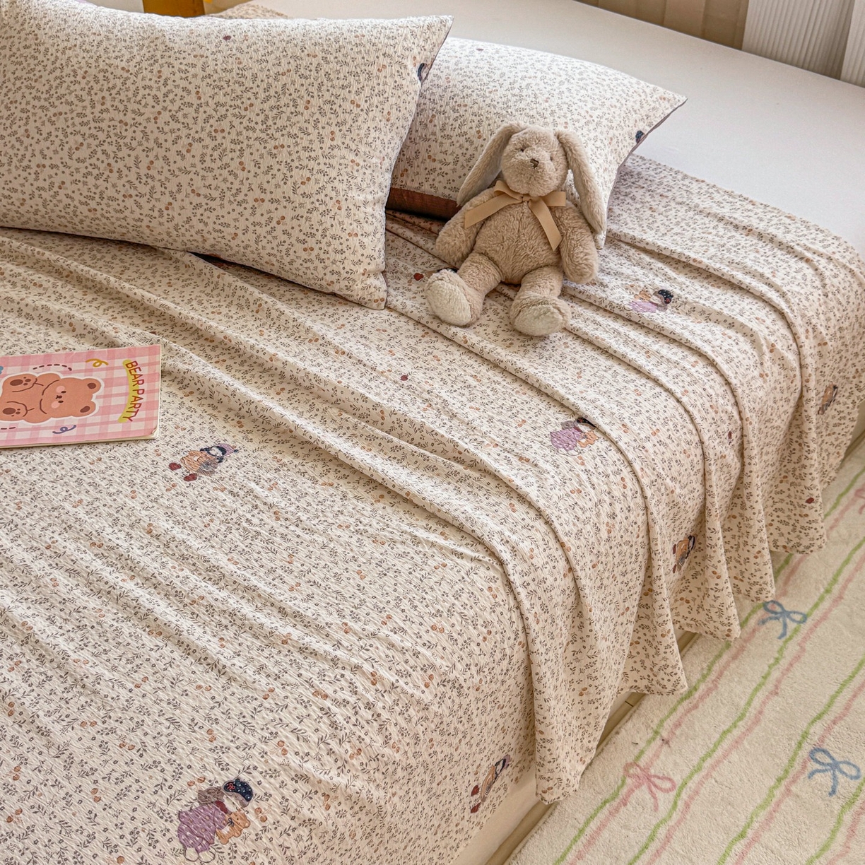 91家纺网 家纺一手货源 找家纺 丽美人家纺 2026新款A类皱皱双层纱印花单床单床单单件 时光