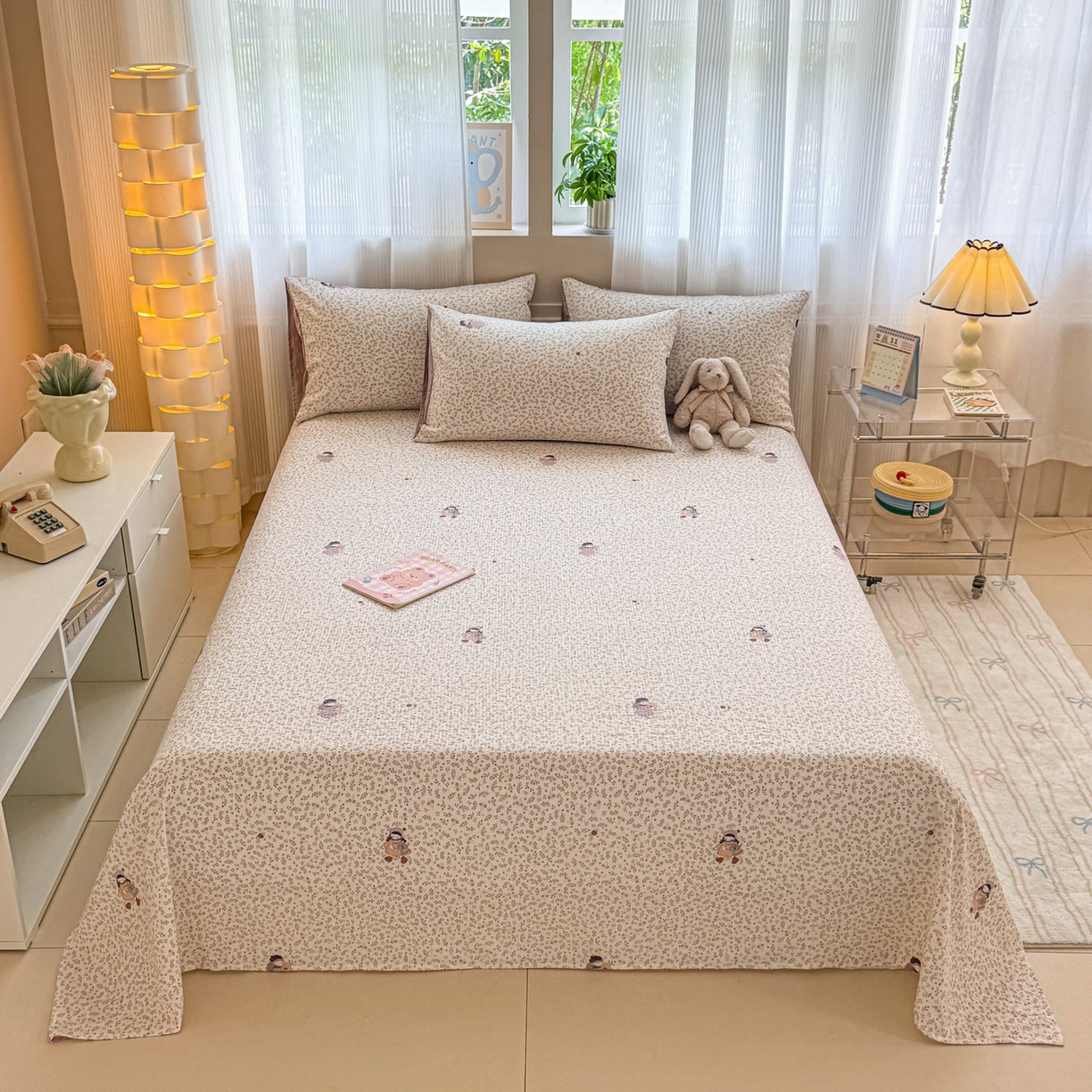 91家纺网 家纺一手货源 找家纺 丽美人家纺 2026新款A类皱皱双层纱印花单床单床单单件 时光