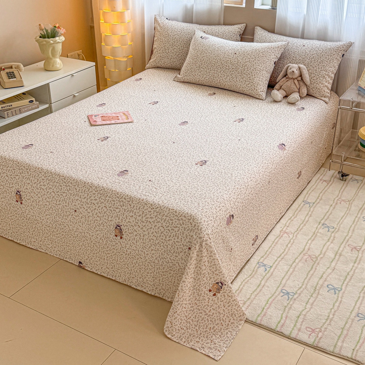 91家纺网 家纺一手货源 找家纺 丽美人家纺 2026新款A类皱皱双层纱印花单床单床单单件 时光