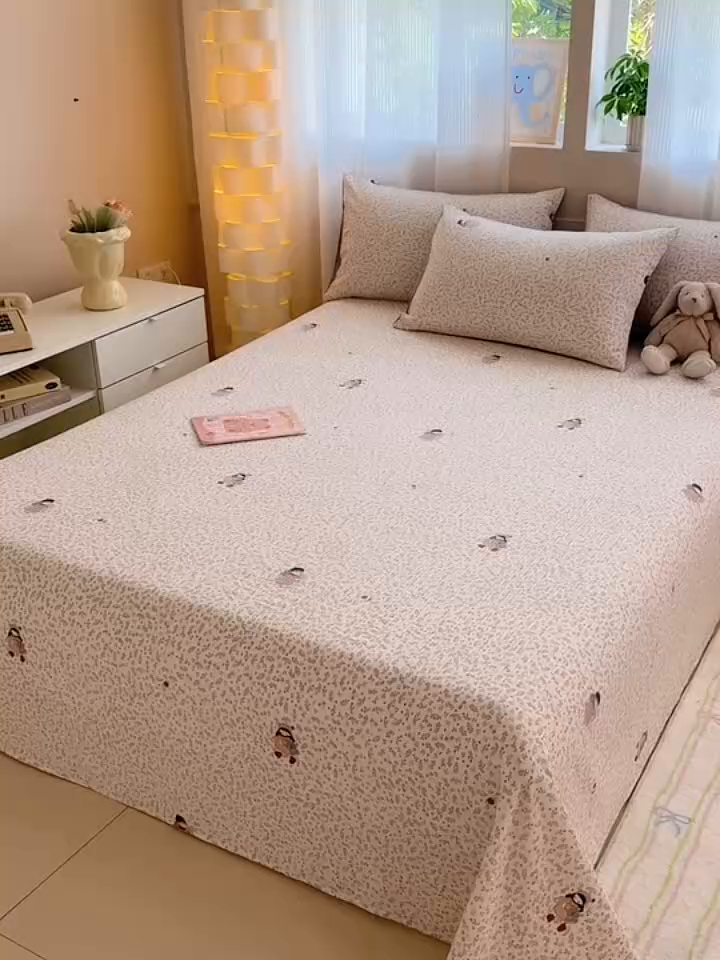 91家纺网 家纺一手货源 找家纺 丽美人家纺 2026新款A类皱皱双层纱印花单床单床单单件 时光