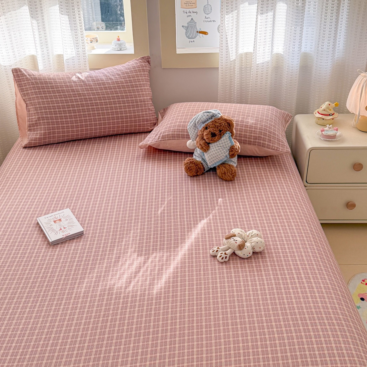 91家纺网 家纺一手货源 找家纺 丽美人家纺 2026新款A类皱皱双层纱印花单床单床单单件 英伦红格