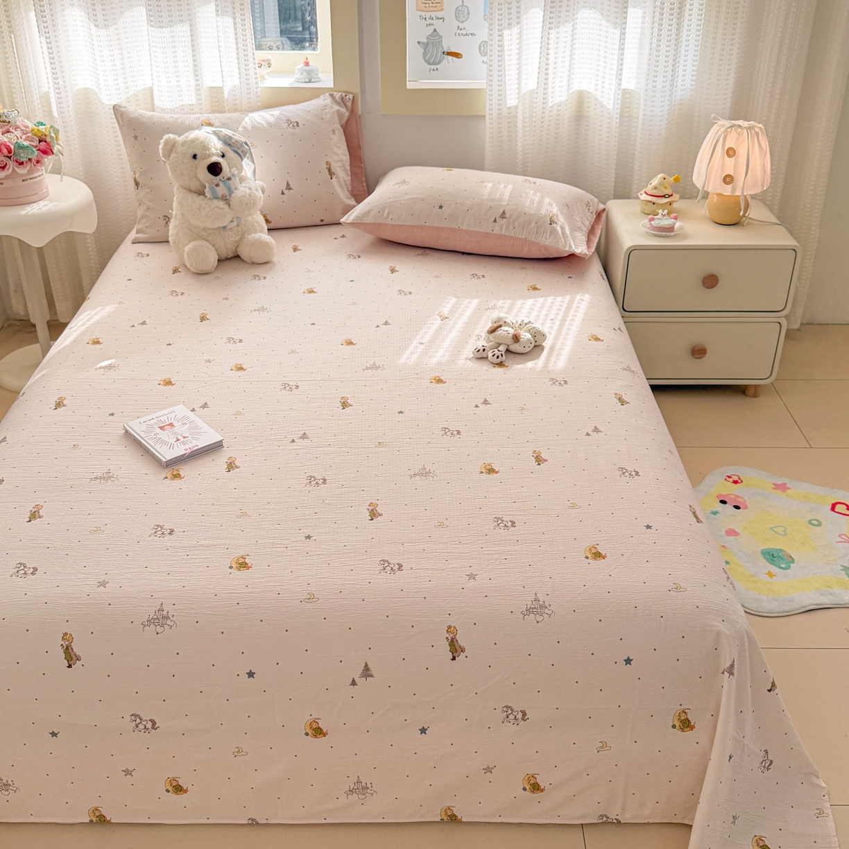 91家纺网 家纺一手货源 找家纺 丽美人家纺 2026新款A类皱皱双层纱印花单床单床单单件 月境骑踪