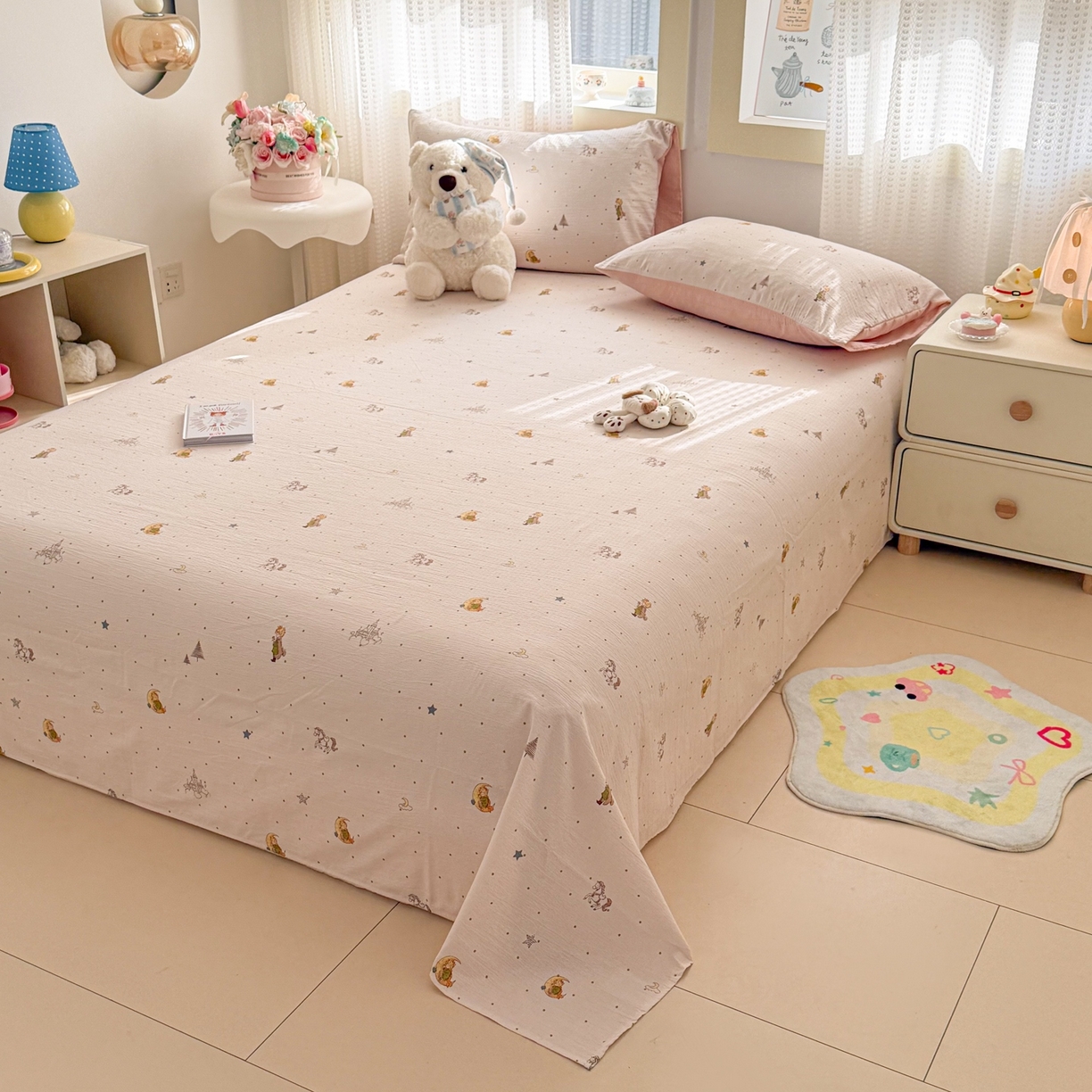 91家纺网 家纺一手货源 找家纺 丽美人家纺 2026新款A类皱皱双层纱印花单床单床单单件 月境骑踪