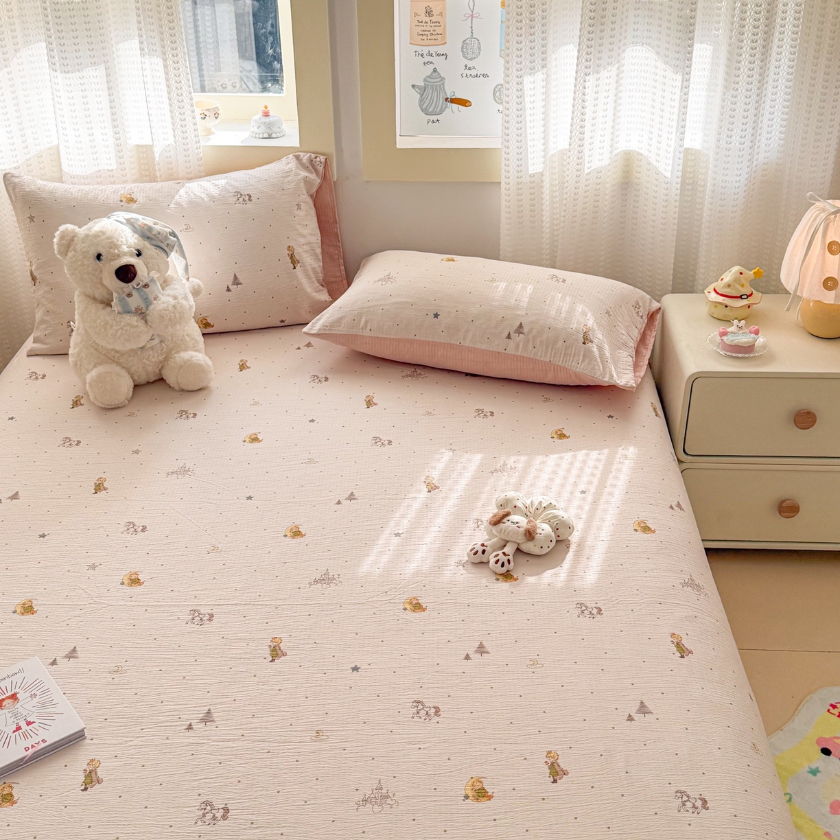 91家纺网 家纺一手货源 找家纺 丽美人家纺 2026新款A类皱皱双层纱印花单床单床单单件 月境骑踪