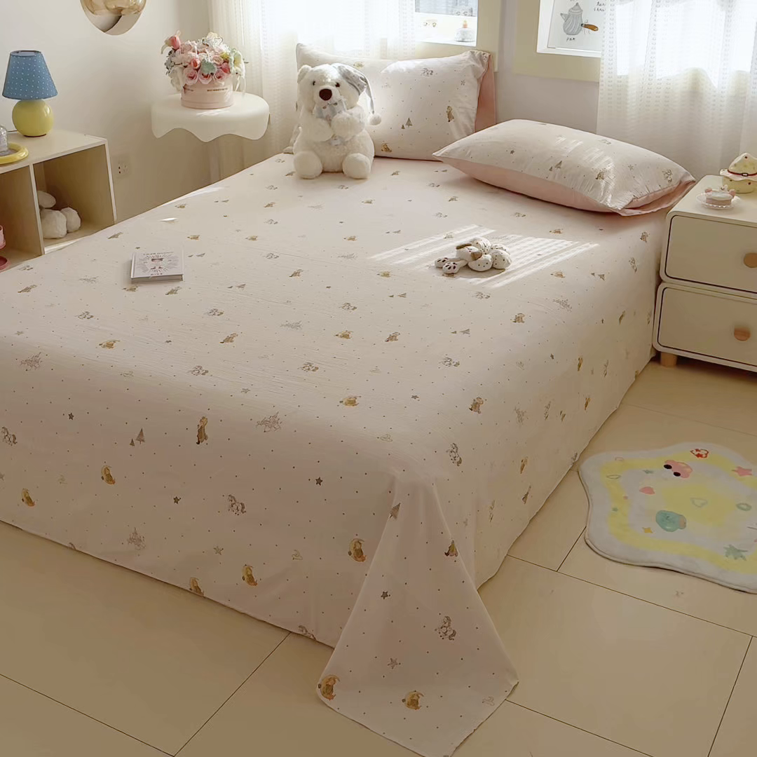 91家纺网 家纺一手货源 找家纺 丽美人家纺 2026新款A类皱皱双层纱印花单床单床单单件 月境骑踪