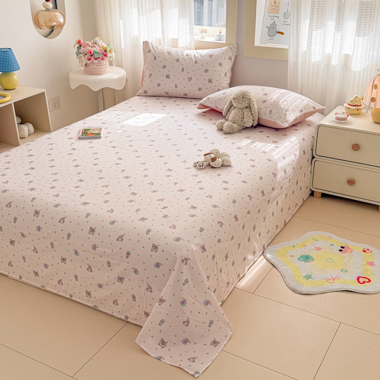 91家纺网 家纺一手货源 找家纺 丽美人家纺 2026新款A类皱皱双层纱印花单床单床单单件 云间童梦