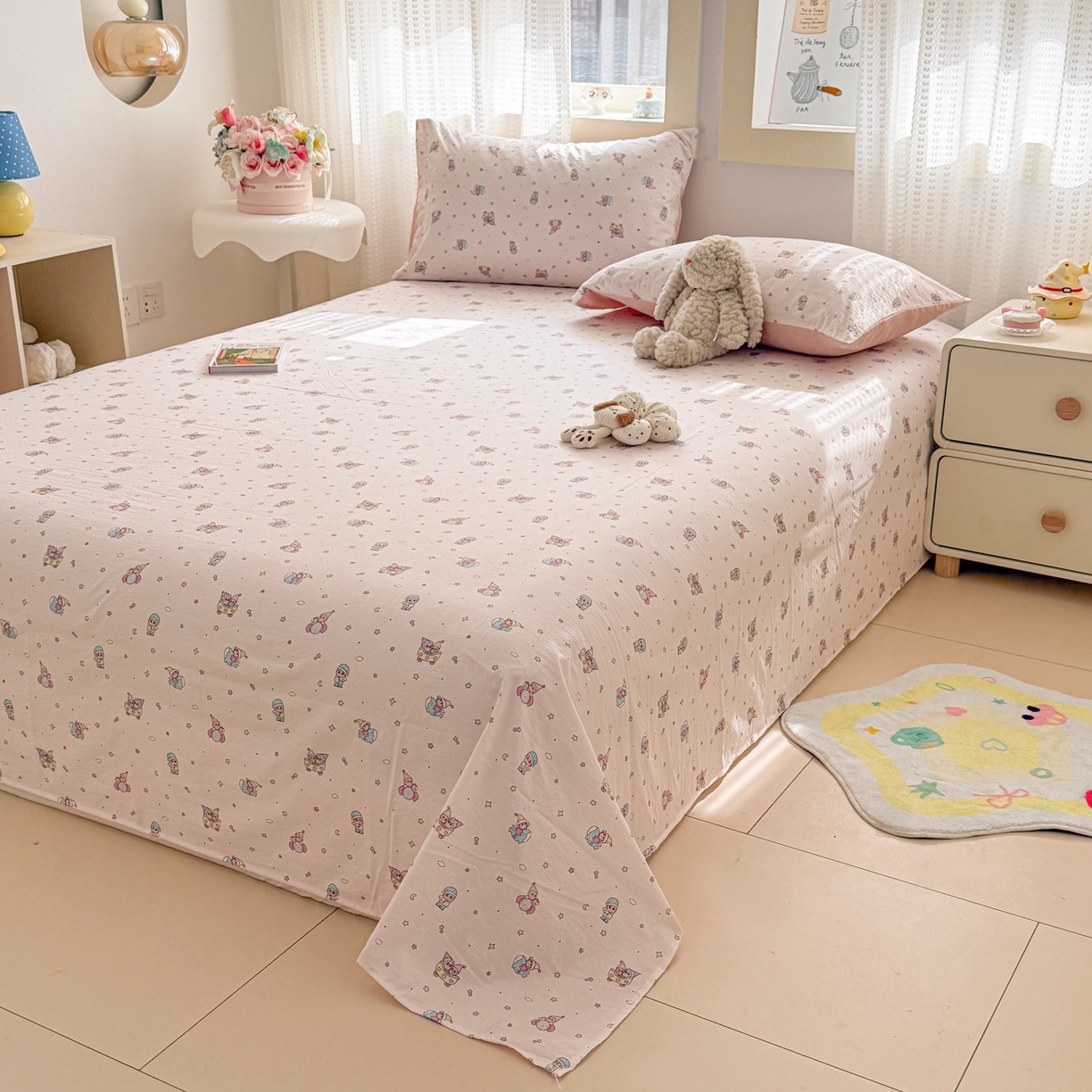 91家纺网 家纺一手货源 找家纺 丽美人家纺 2026新款A类皱皱双层纱印花单床单床单单件 云间童梦