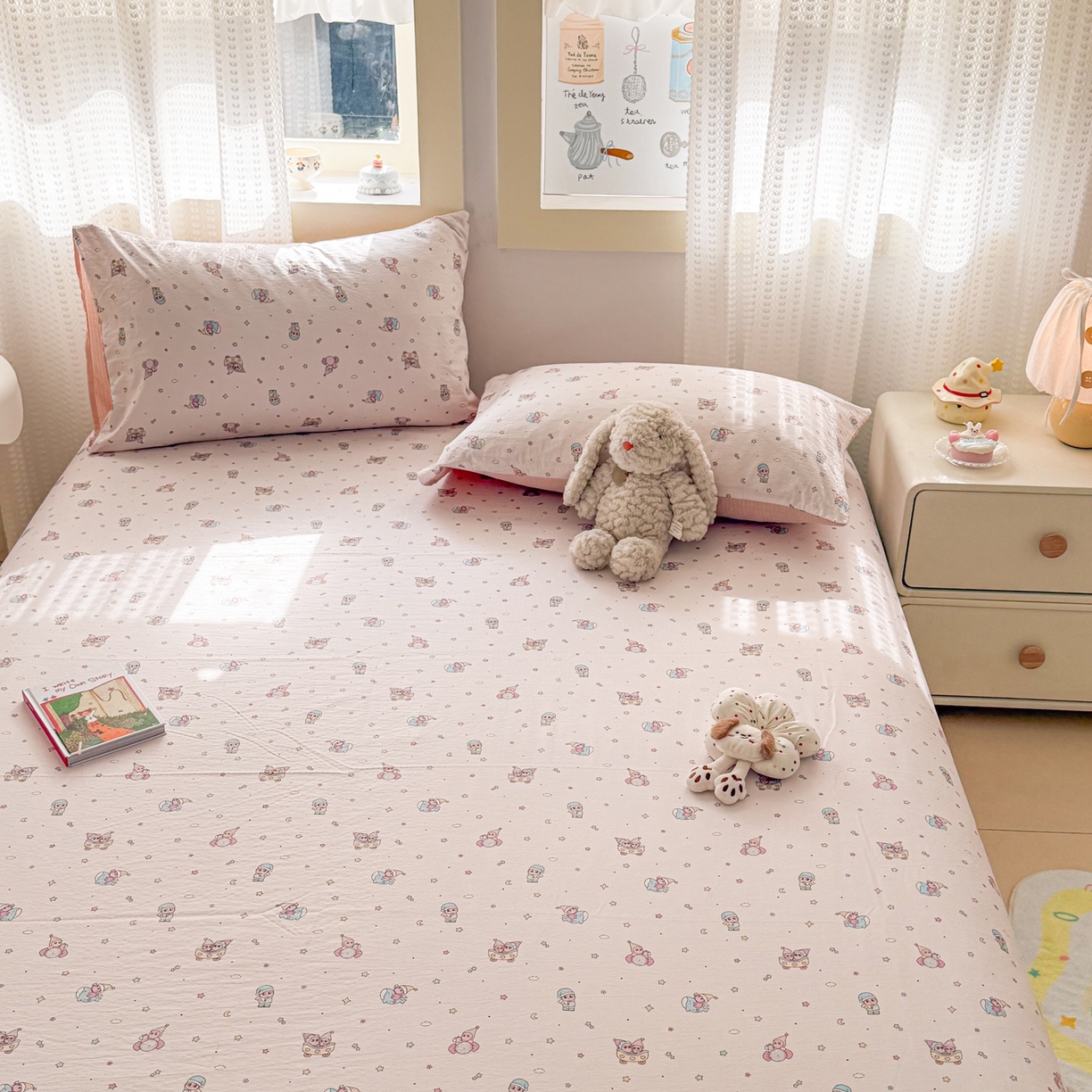 91家纺网 家纺一手货源 找家纺 丽美人家纺 2026新款A类皱皱双层纱印花单床单床单单件 云间童梦