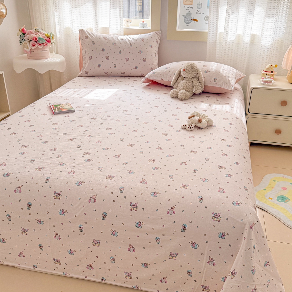 91家纺网 家纺一手货源 找家纺 丽美人家纺 2026新款A类皱皱双层纱印花单床单床单单件 云间童梦