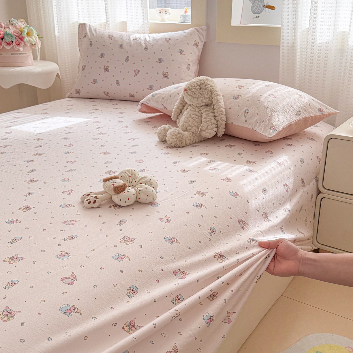 91家纺网 家纺一手货源 找家纺 丽美人家纺 2026新款A类皱皱双层纱印花单床单床单单件 云间童梦