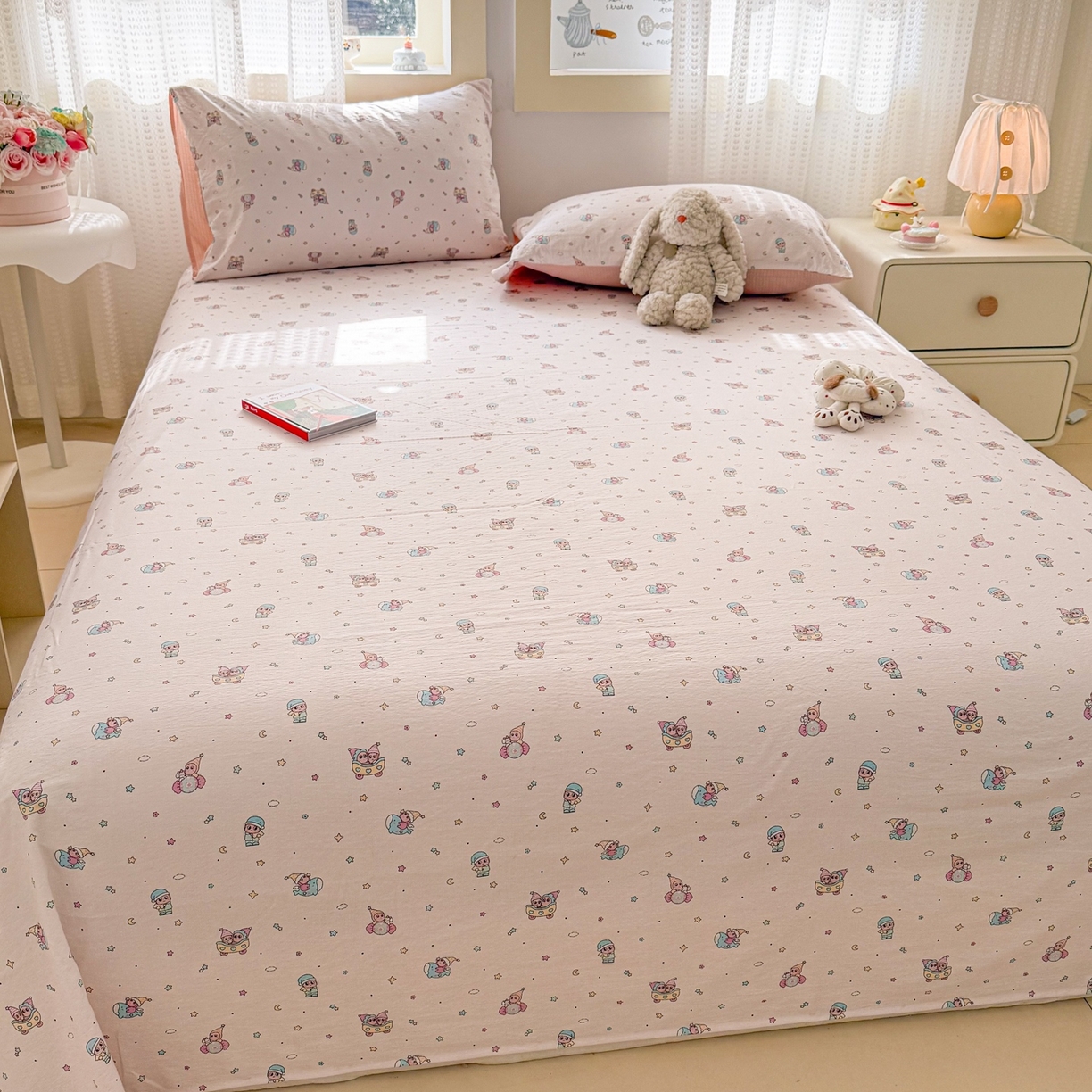 91家纺网 家纺一手货源 找家纺 丽美人家纺 2026新款A类皱皱双层纱印花单床单床单单件 云间童梦