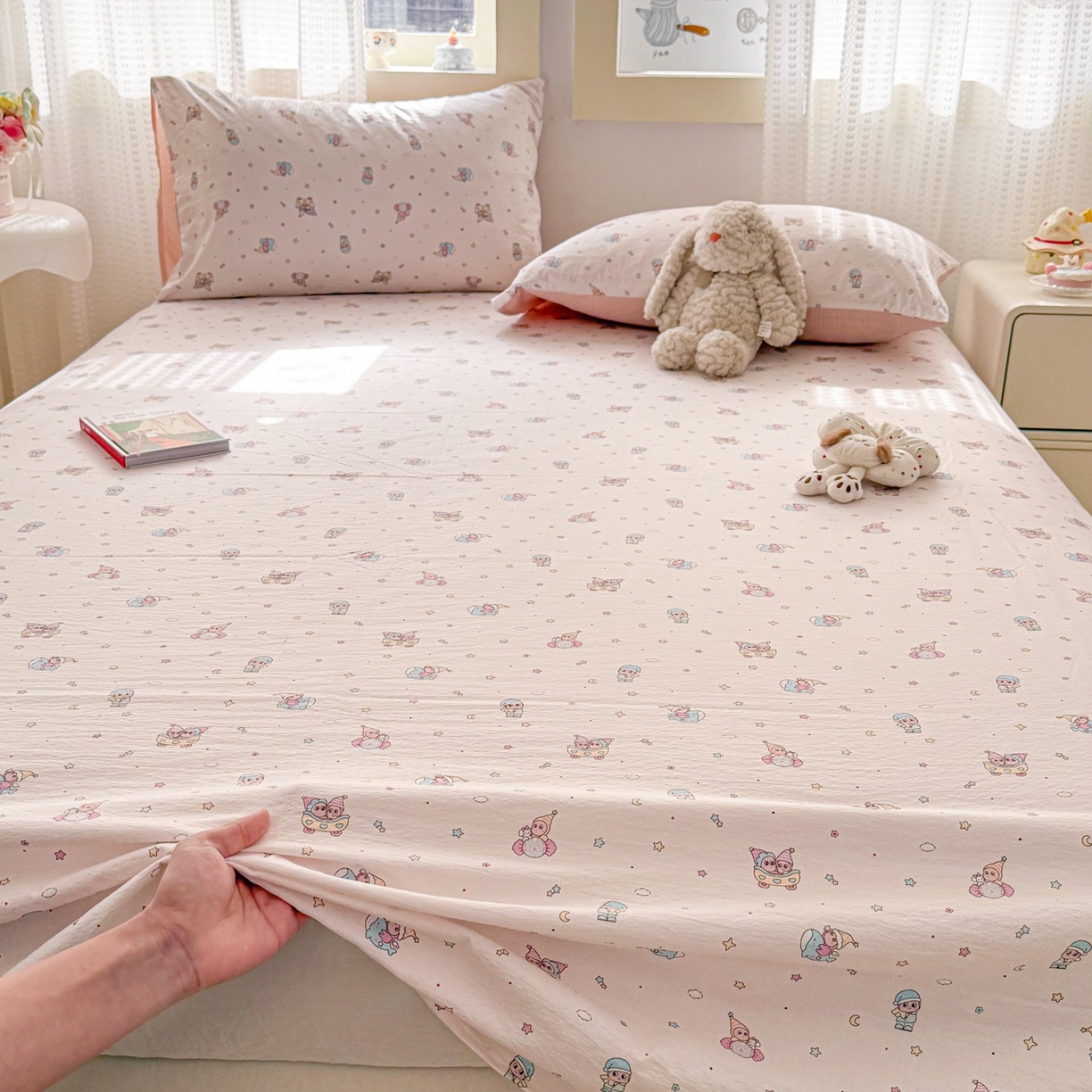 91家纺网 家纺一手货源 找家纺 丽美人家纺 2026新款A类皱皱双层纱印花单床单床单单件 云间童梦