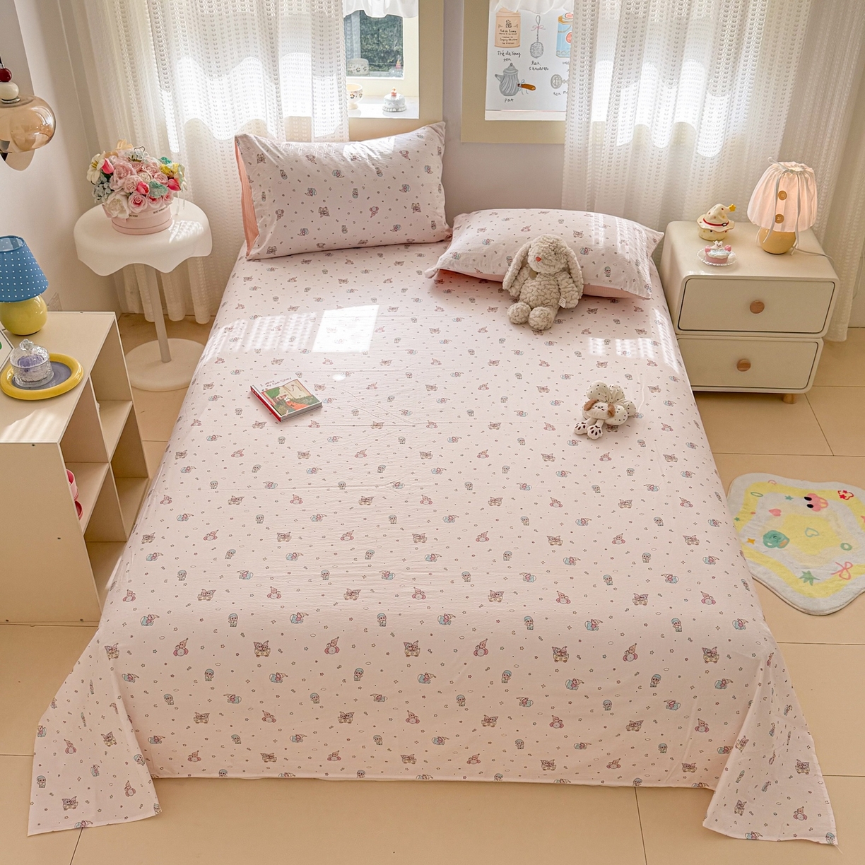 91家纺网 家纺一手货源 找家纺 丽美人家纺 2026新款A类皱皱双层纱印花单床单床单单件 云间童梦