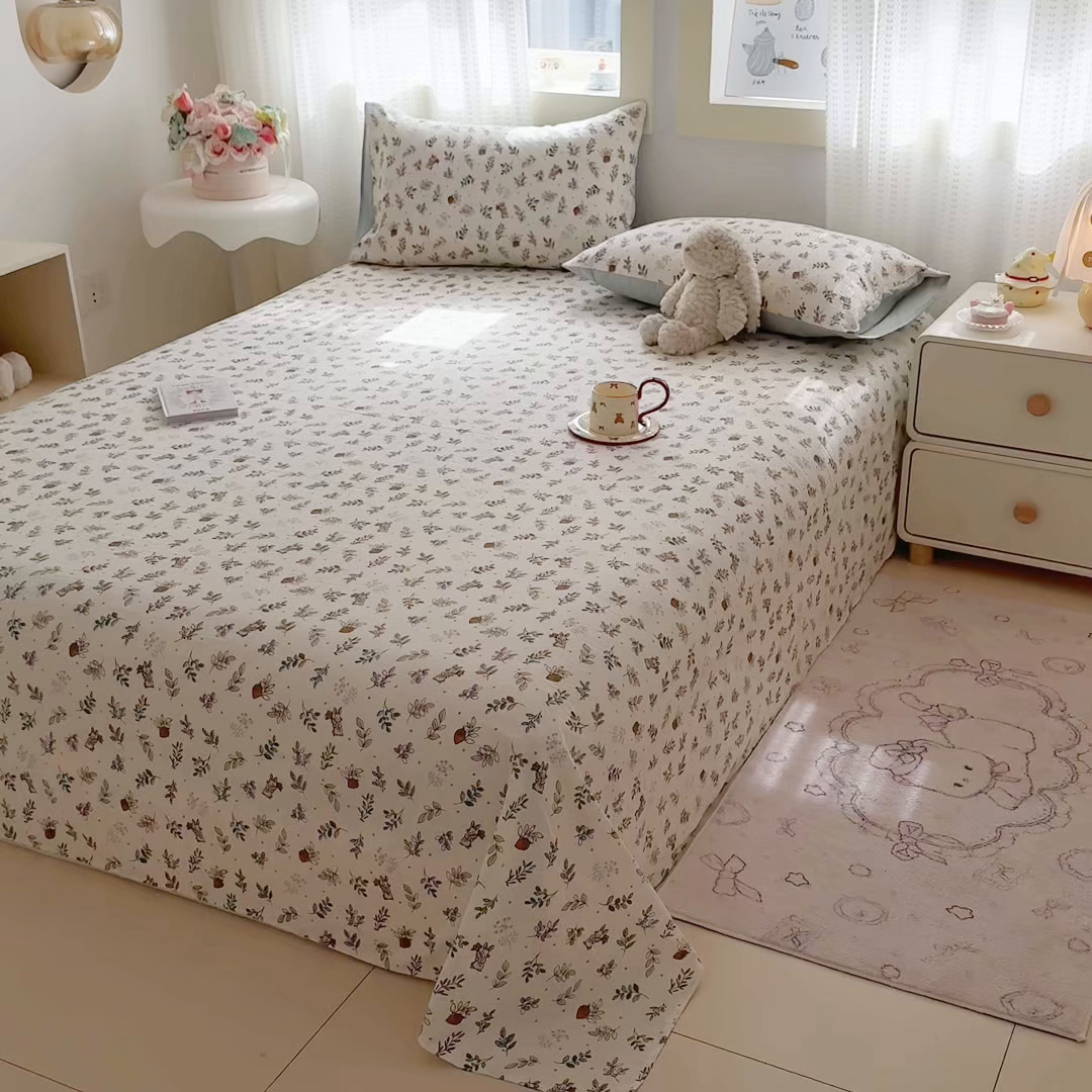 91家纺网 家纺一手货源 找家纺 丽美人家纺 2026新款A类皱皱双层纱印花单床单床单单件 紫雾叶兔