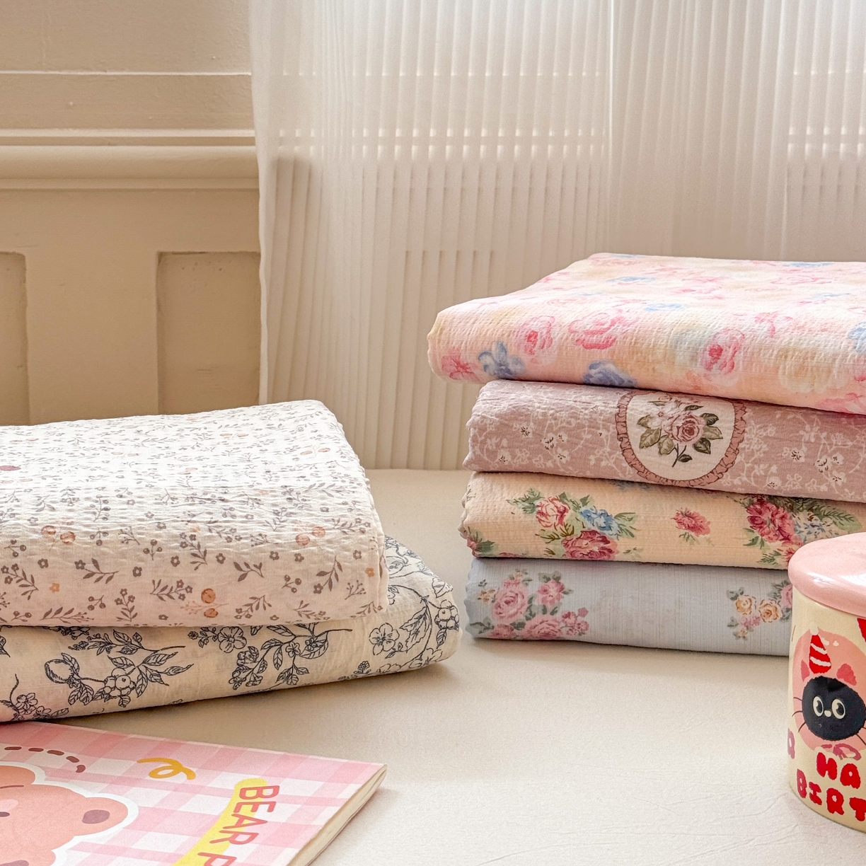 丽美人家纺 2026新款A类皱皱双层纱印花单床单床单单件 叠拍图(仅供展示不可下单）