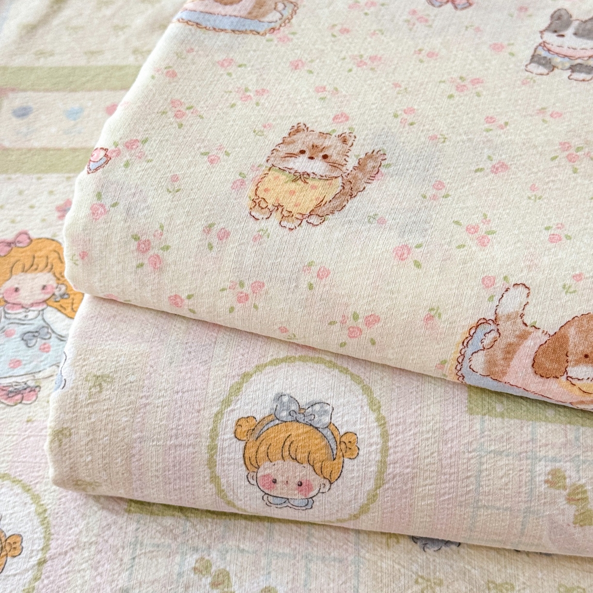 91家纺网 家纺一手货源 找家纺 丽美人家纺 2026新款A类皱皱双层纱印花单床单床单单件 叠拍图(仅供展示不可下单）