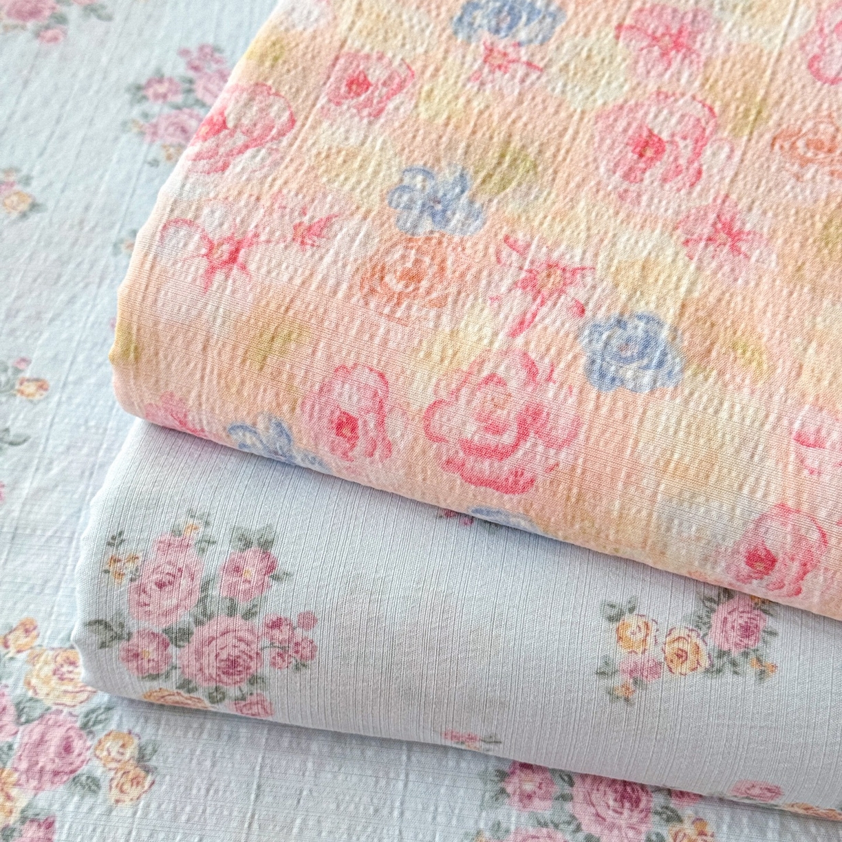 91家纺网 家纺一手货源 找家纺 丽美人家纺 2026新款A类皱皱双层纱印花单床单床单单件 叠拍图(仅供展示不可下单）