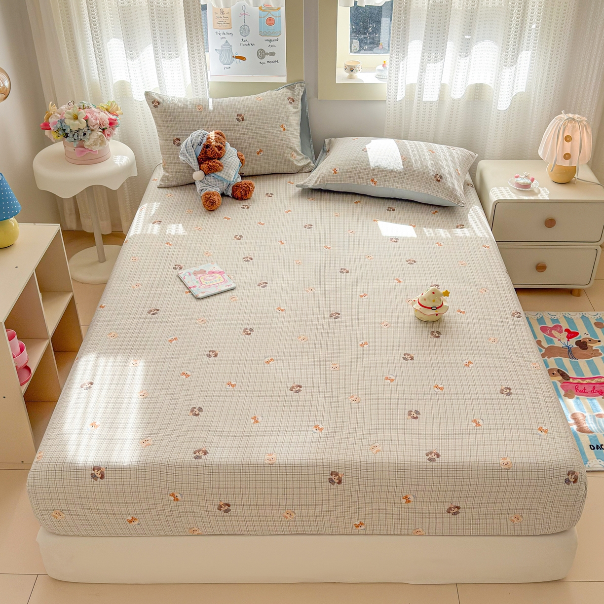 91家纺网 家纺一手货源 找家纺 （总）丽美人家纺 2026新款A类柔软双层皱皱纱印花单床笠床笠单件