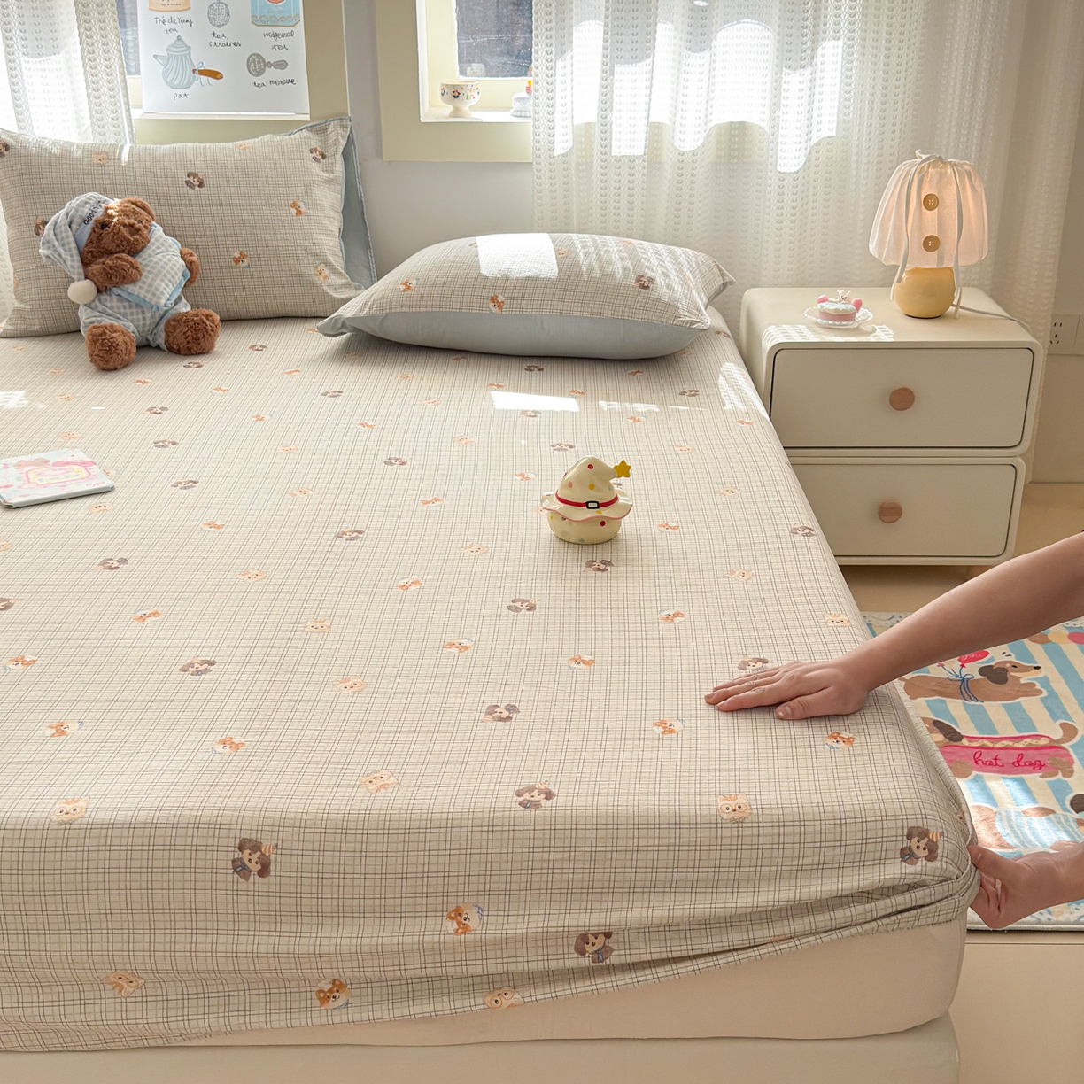 91家纺网 家纺一手货源 找家纺 （总）丽美人家纺 2026新款A类柔软双层皱皱纱印花单床笠床笠单件