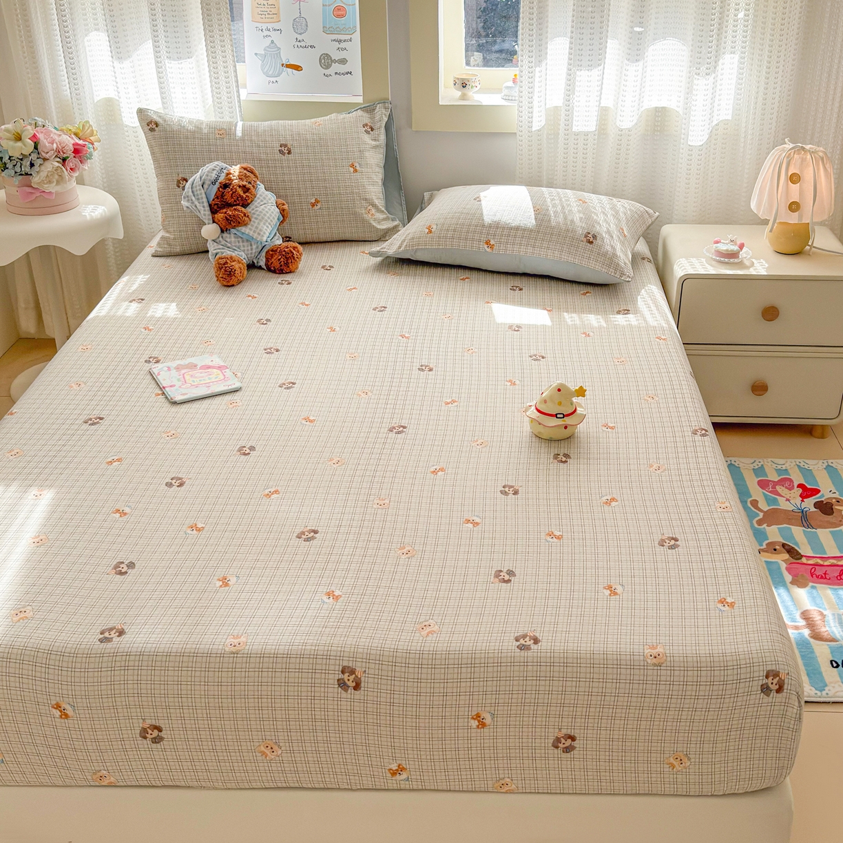 91家纺网 家纺一手货源 找家纺 （总）丽美人家纺 2026新款A类柔软双层皱皱纱印花单床笠床笠单件