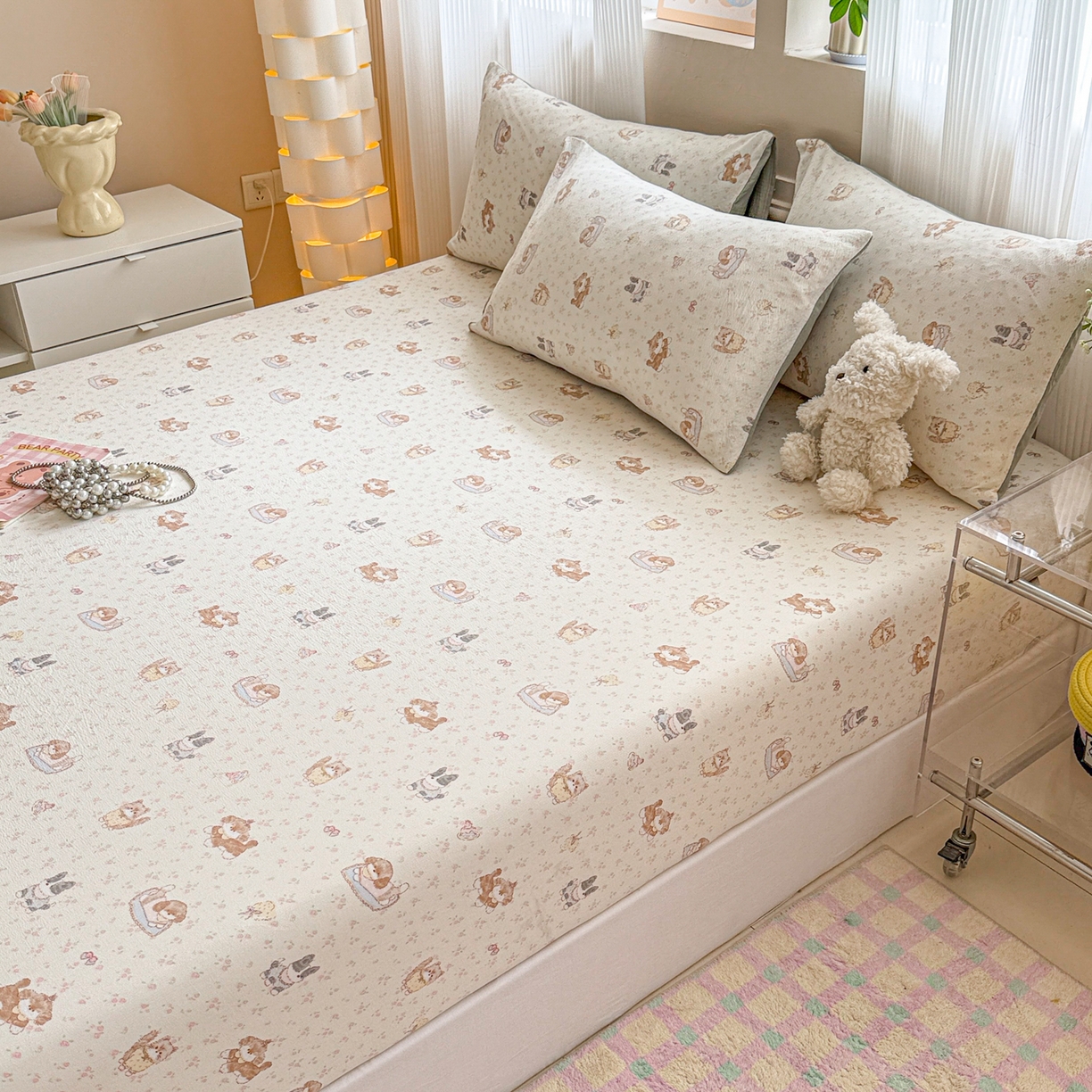 91家纺网 家纺一手货源 找家纺 丽美人家纺 2026新款A类柔软双层皱皱纱印花单床笠床笠单件 贝拉