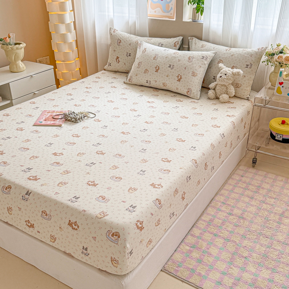 91家纺网 家纺一手货源 找家纺 丽美人家纺 2026新款A类柔软双层皱皱纱印花单床笠床笠单件 贝拉