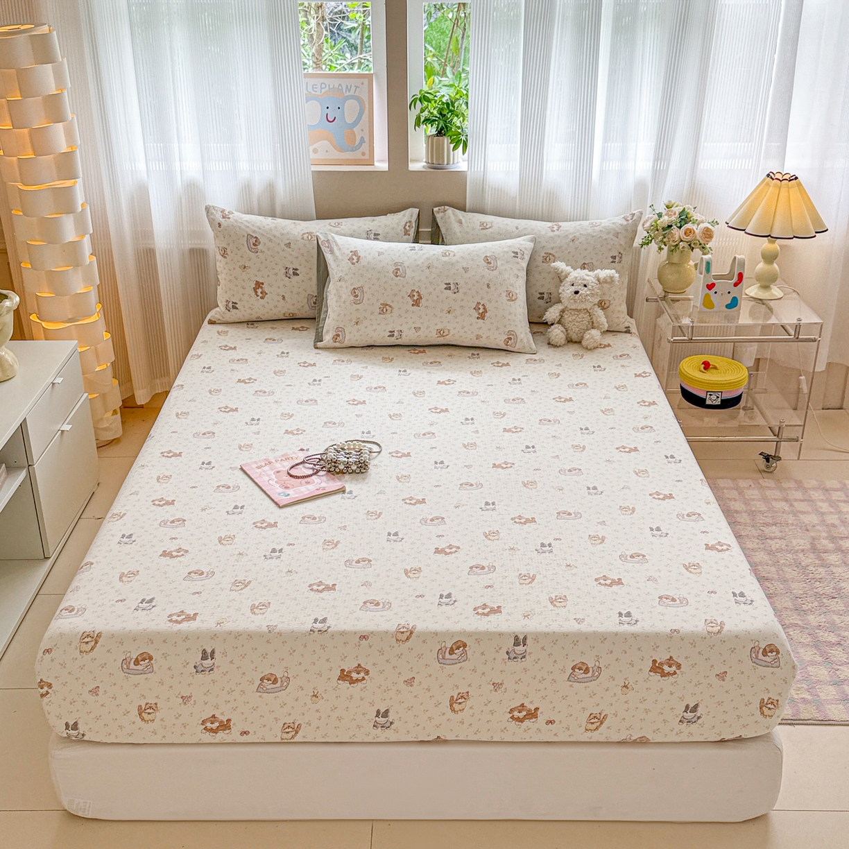 91家纺网 家纺一手货源 找家纺 丽美人家纺 2026新款A类柔软双层皱皱纱印花单床笠床笠单件 贝拉