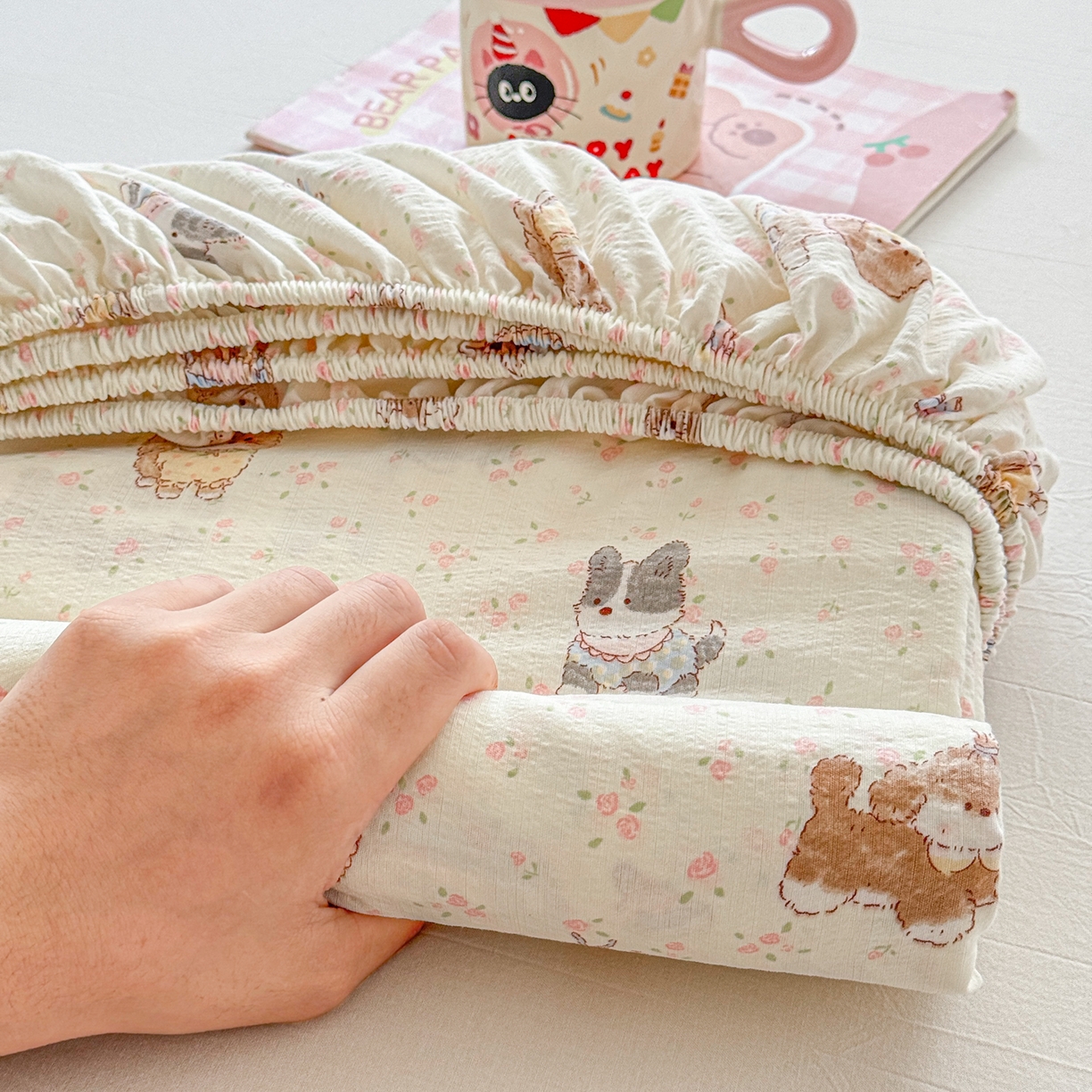 91家纺网 家纺一手货源 找家纺 丽美人家纺 2026新款A类柔软双层皱皱纱印花单床笠床笠单件 贝拉