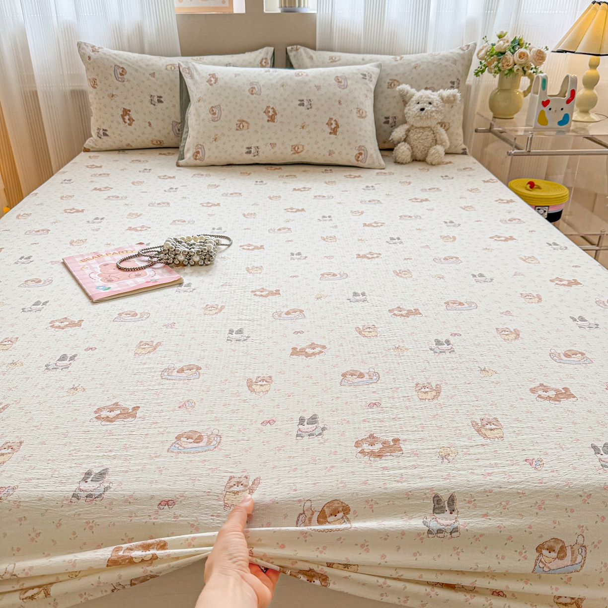 91家纺网 家纺一手货源 找家纺 丽美人家纺 2026新款A类柔软双层皱皱纱印花单床笠床笠单件 贝拉