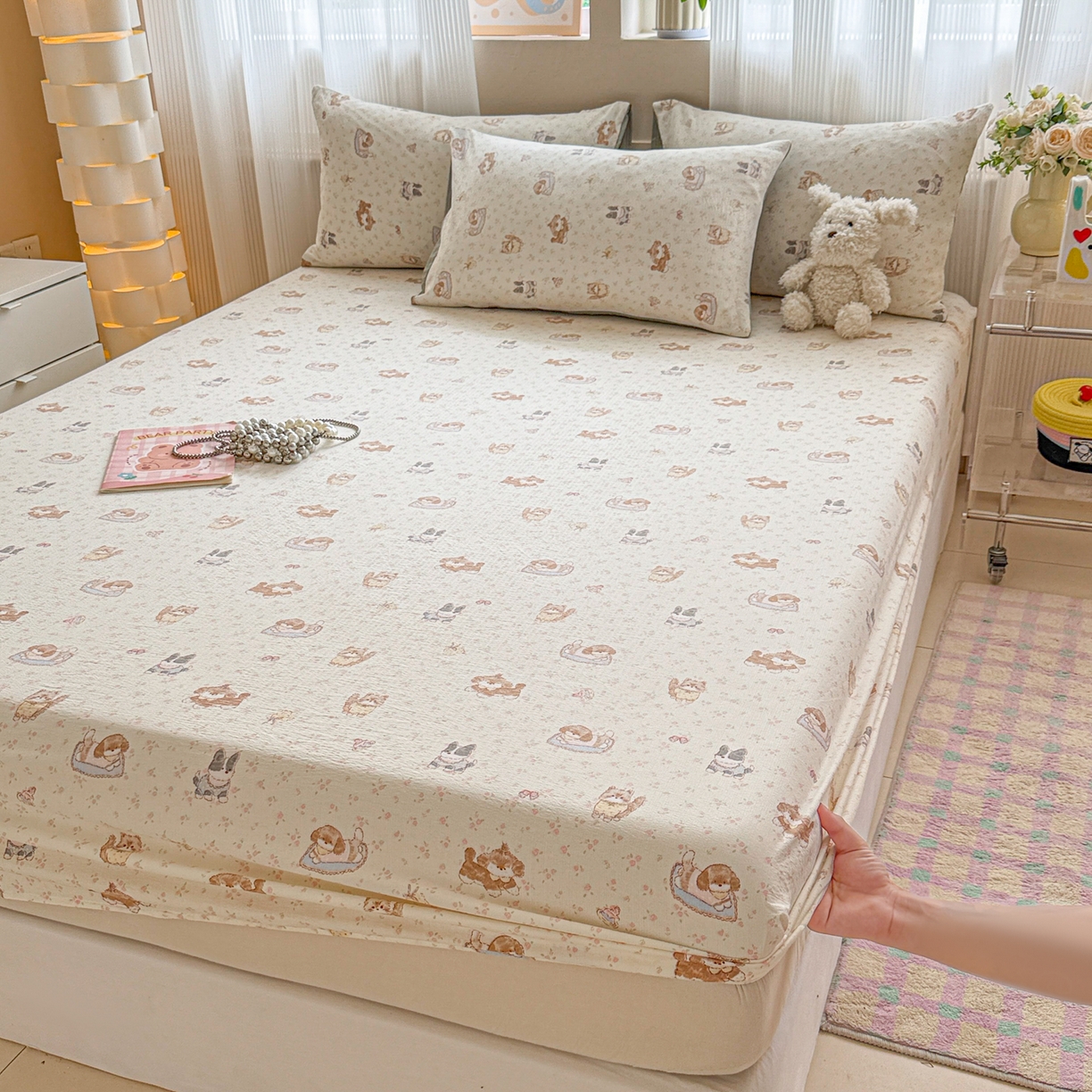 91家纺网 家纺一手货源 找家纺 丽美人家纺 2026新款A类柔软双层皱皱纱印花单床笠床笠单件 贝拉