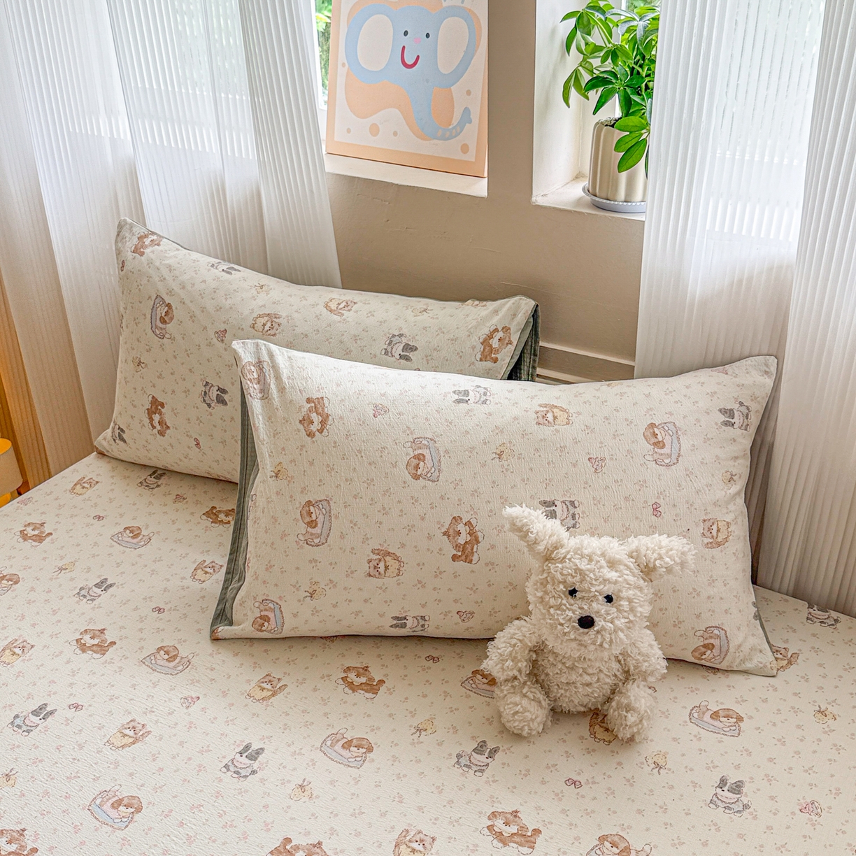 91家纺网 家纺一手货源 找家纺 丽美人家纺 2026新款A类柔软双层皱皱纱印花单床笠床笠单件 贝拉