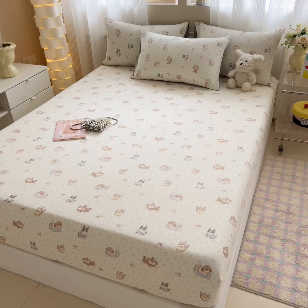 91家纺网 家纺一手货源 找家纺 丽美人家纺 2026新款A类柔软双层皱皱纱印花单床笠床笠单件 贝拉