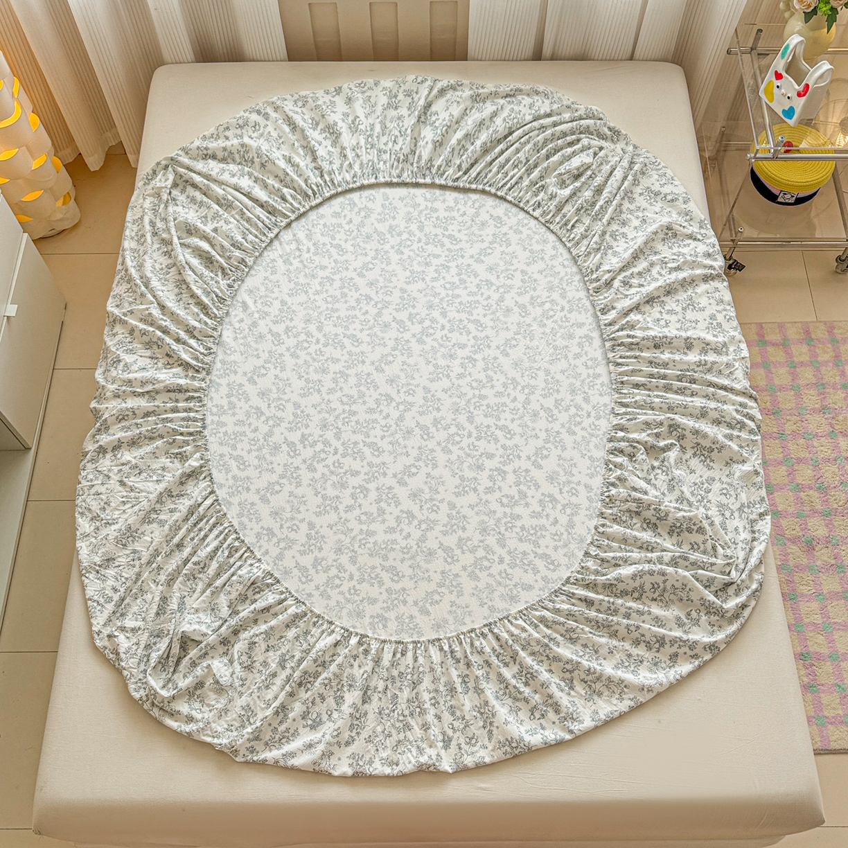 91家纺网 家纺一手货源 找家纺 丽美人家纺 2026新款A类柔软双层皱皱纱印花单床笠床笠单件 花开漫漫