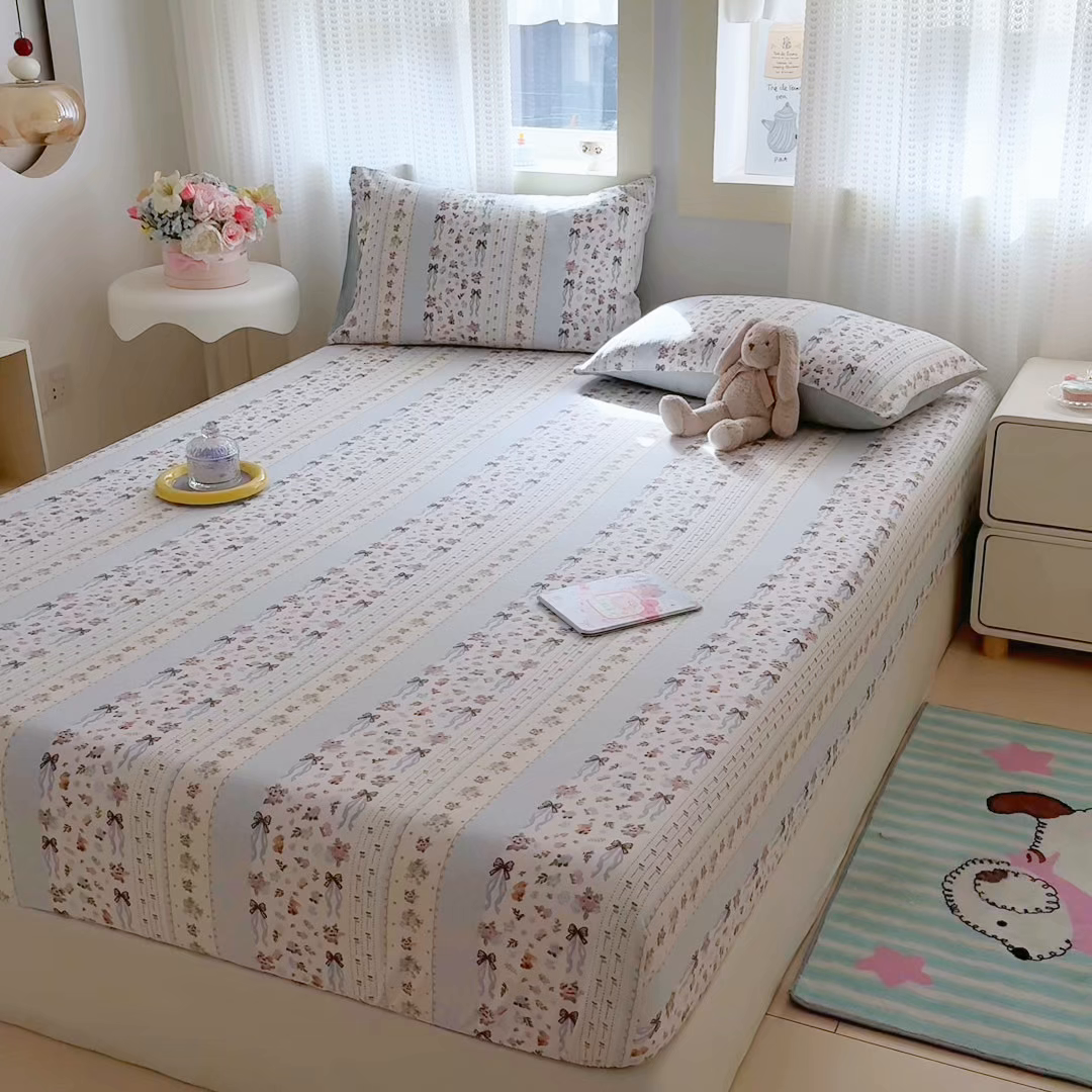 91家纺网 家纺一手货源 找家纺 丽美人家纺 2026新款A类柔软双层皱皱纱印花单床笠床笠单件 花漫蝴蝶