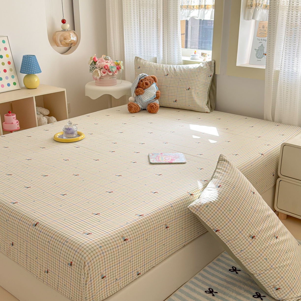 91家纺网 家纺一手货源 找家纺 丽美人家纺 2026新款A类柔软双层皱皱纱印花单床笠床笠单件 腊肠狗