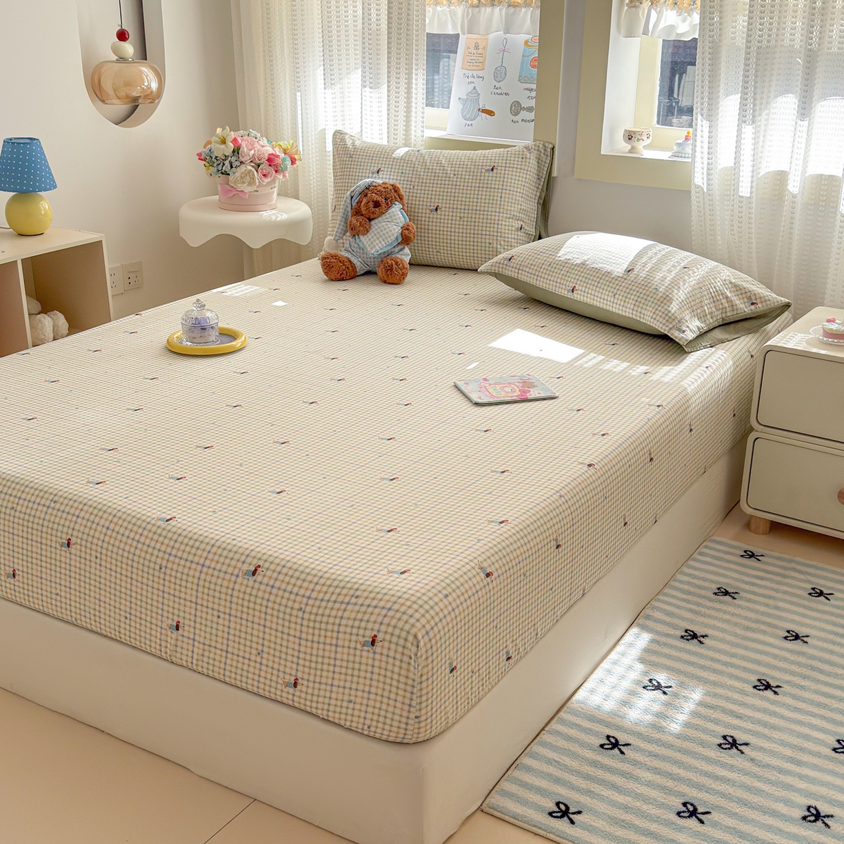 91家纺网 家纺一手货源 找家纺 丽美人家纺 2026新款A类柔软双层皱皱纱印花单床笠床笠单件 腊肠狗