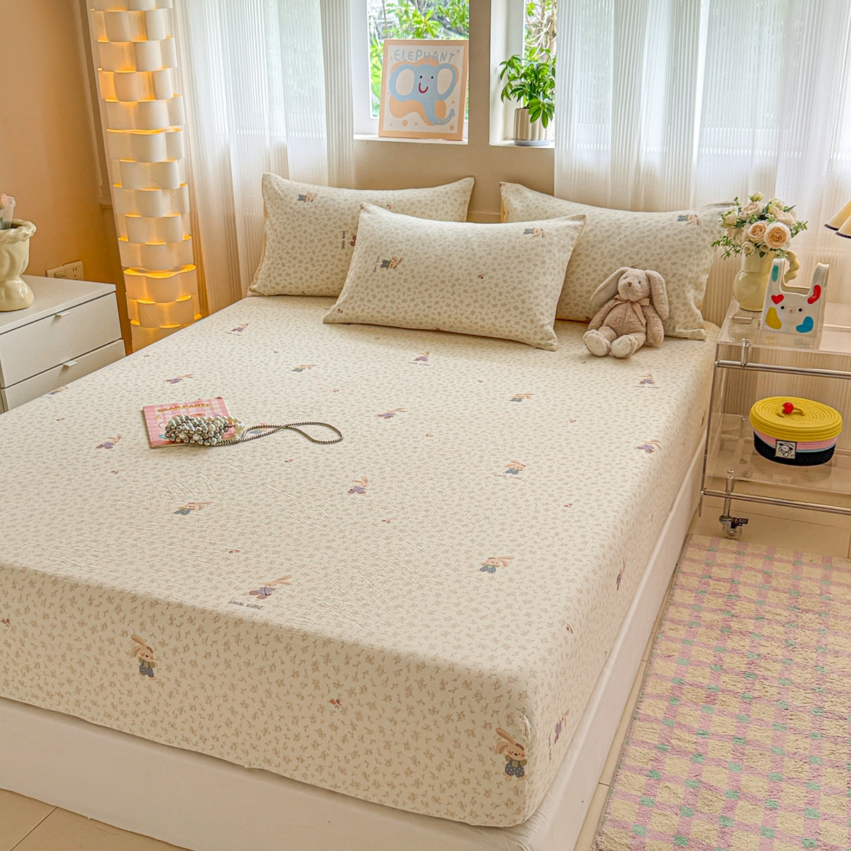 91家纺网 家纺一手货源 找家纺 丽美人家纺 2026新款A类柔软双层皱皱纱印花单床笠床笠单件 乐园