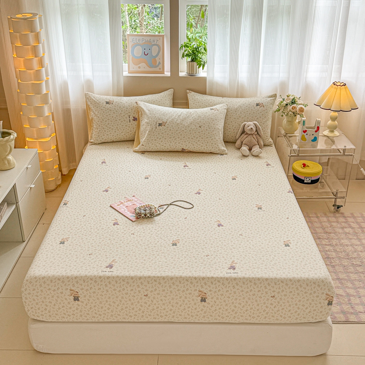 91家纺网 家纺一手货源 找家纺 丽美人家纺 2026新款A类柔软双层皱皱纱印花单床笠床笠单件 乐园