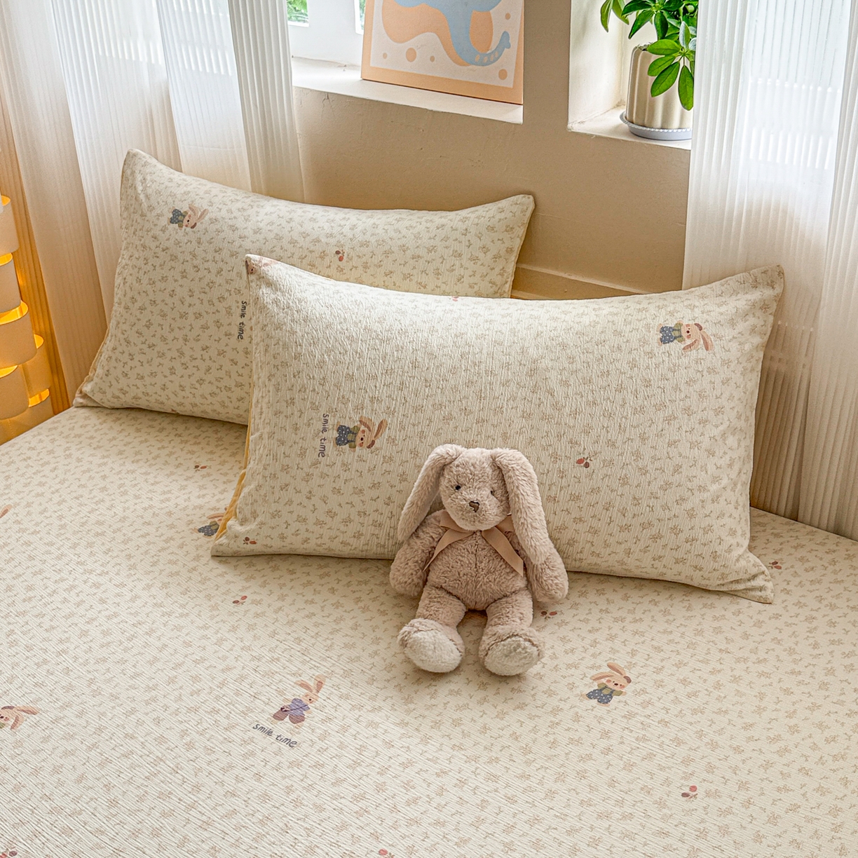 91家纺网 家纺一手货源 找家纺 丽美人家纺 2026新款A类柔软双层皱皱纱印花单床笠床笠单件 乐园