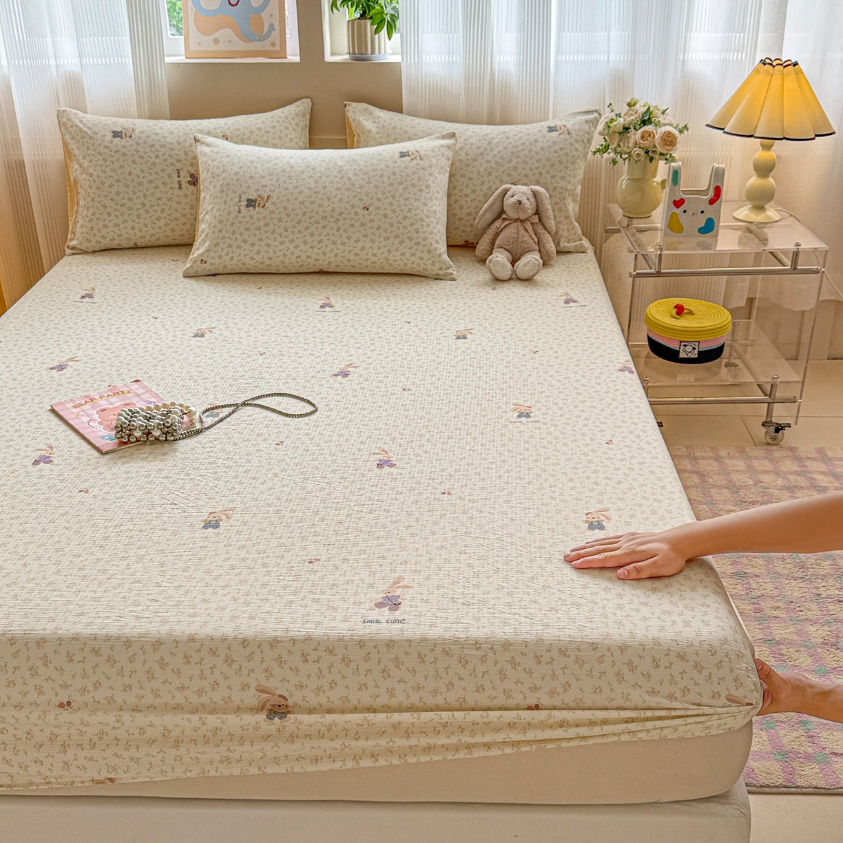 91家纺网 家纺一手货源 找家纺 丽美人家纺 2026新款A类柔软双层皱皱纱印花单床笠床笠单件 乐园